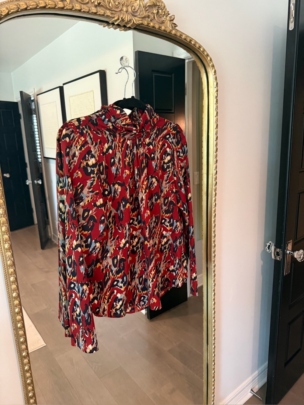 Allison Joy Deep Red Multicolor Printed Long-Sleeve Blouse